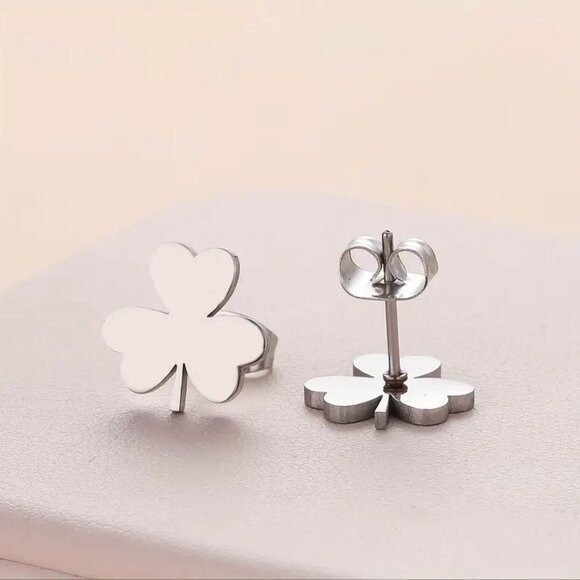 Clover Leaf Stud Earrings - SET of 3 -  Stainless Steel - Gold, Silver, Black - Picture 7 of 8